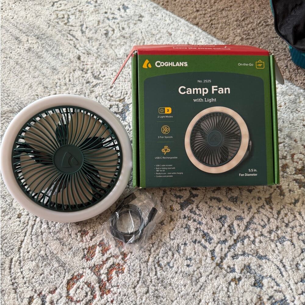 Coghlan's Portable 3-Speed Camping Fan w/ Light USB-C rechargeable